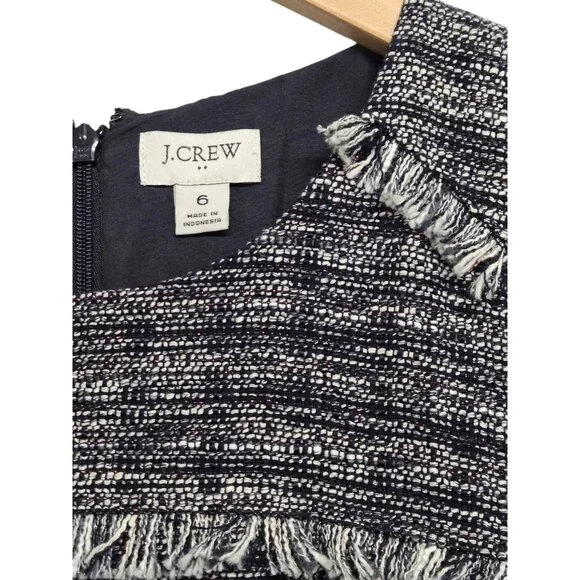 J Crew Womens Size 6 Navy Blue Metallic Fringe Tweed Sheath Dress Classic Career - Picture 5 of 8